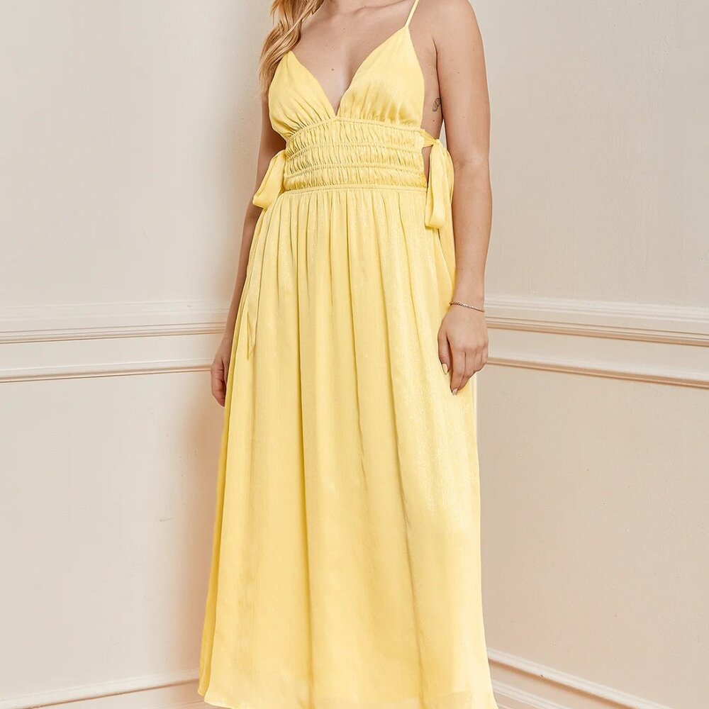 Lulus Yellow Sunny Season Side-Tie Midi Dress